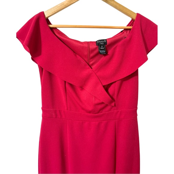 Formal Alexa B Nites Pink Pleated Long Dress with Double Slit Ruffle Size 8 - Picture 3 of 5